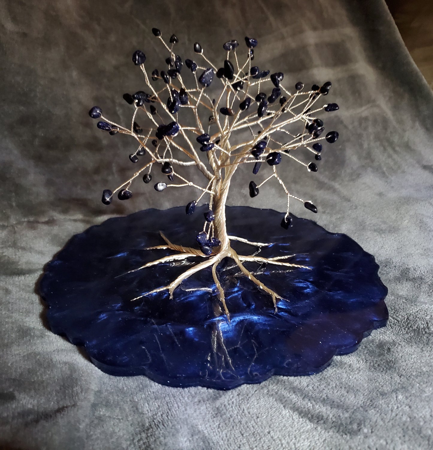 Blue goldstone/silver tree